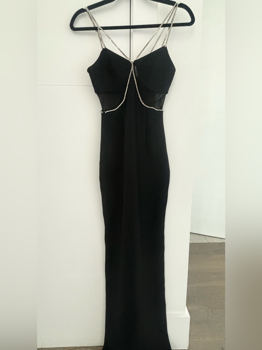 Black Evening Slip Dress with Crystal Strap Detail